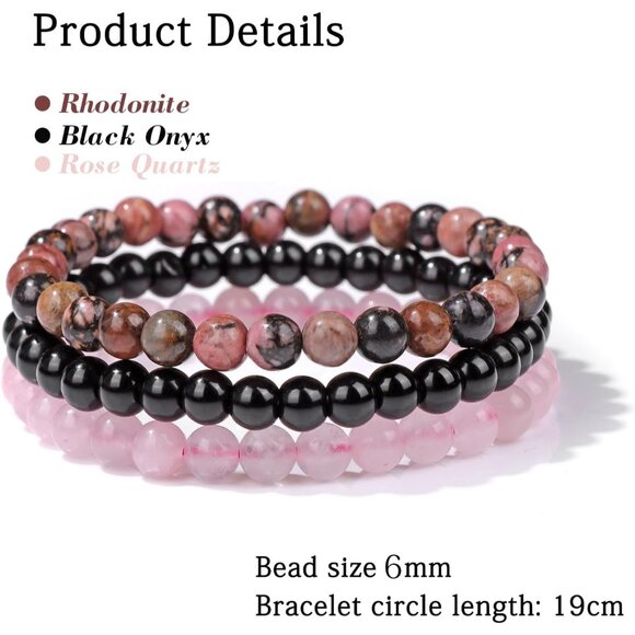 3 PCS 6mm PinkZebra Healing Natural Stone Beaded Stretch Bracelet for Gifts - Picture 5 of 6